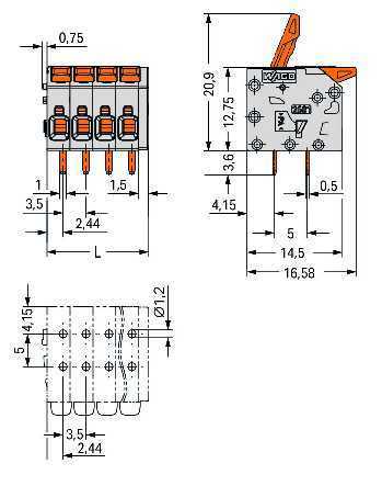 WAGO LeiterplattenklemmeHebel15 2601-1105